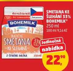 SMETANA KE ŠLEHÁNÍ 33% BOHEMILK, 250 ml  
