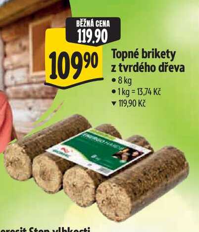 Topné brikety z tvrdého dřeva, 8 kg