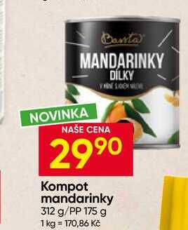 Bassta Kompot mandarinky 312 g/PP 175 g 1