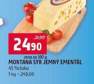 MONTANA SÝR JEMNÝ EMENTÁL 45% tuku 100g