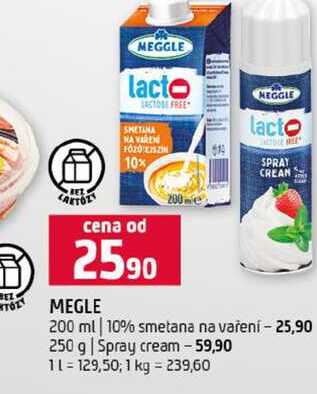 MEGLE 200 ml 10% smetana na vaření 250 g Spray cream 