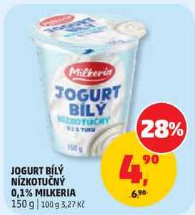 JOGURT BÍLÝ NÍZKOTUČNÝ 0,1% MILKERIA, 150 g 