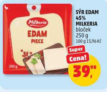 SÝR EDAM 45% MILKERIA bloček, 250 g 