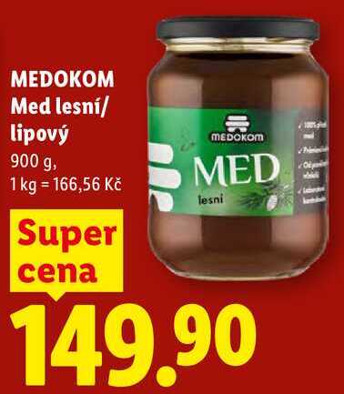MEDOKOM Med lesní/lipový, 900 g