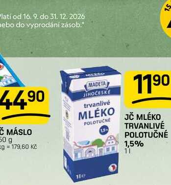JČ MLÉKO TRVANLIVÉ POLOTUČNÉ 1,5% 1l