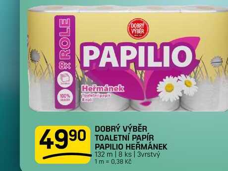 DOBRÝ VÝBĚR TOALETNÍ PAPÍR PAPILIO HEŘMÁNEK 132 m | 8 ks | 3vrstvý