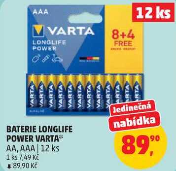 BATERIE LONGLIFE POWER VARTA AA, AAA, 12 ks