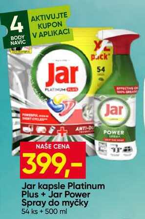 Jar kapsle Platinum Plus+Jar Power Spray do myčky 54 ks + 500 ml 