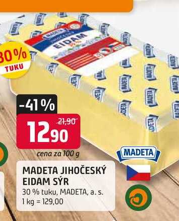 MADETA JIHOČESKÝ EIDAM SÝR 30% tuku, 100g