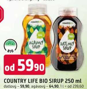 COUNTRY LIFE BIO SIRUP 250 ml datlový 