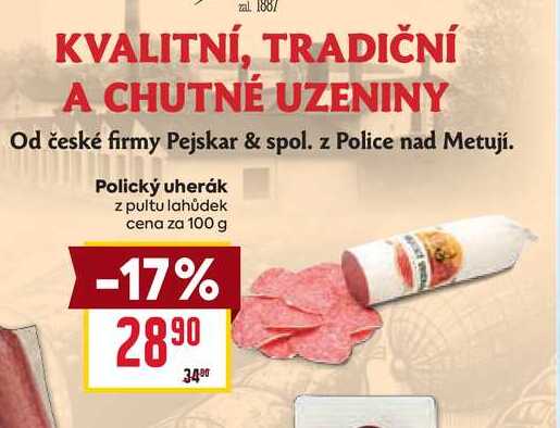 Polický uherák z pultu lahůdek cena za 100 g 