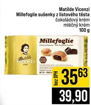 Matilde Vicenzi Millefoglie sušenky z listového těsta čokoládový krém Matilde mléčný krém 100 g 
