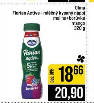 Olma Florian Active+ mléčný kysaný nápoj malina+borůvka mango 320 g