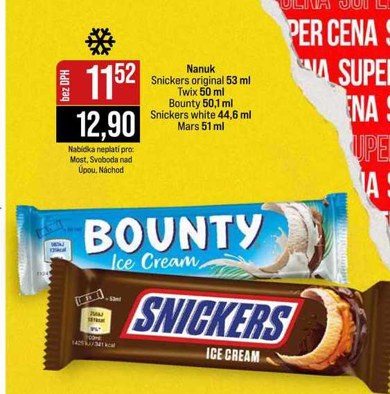 Nanuk Snickers original 53 ml Twix 50 ml Bounty 50,1 ml Snickers white 44,6 ml Mars 51 ml