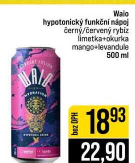 Waio hypotonický funkční nápoj černý červený rybíz limetka+okurka mango+levandule 500 ml 