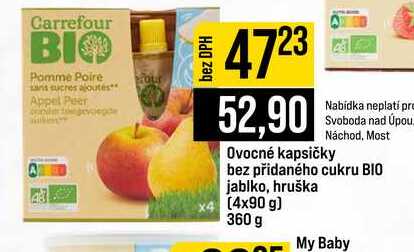 Ovocné kapsičky bez přidaného cukru BIO jablko, hruška 4x90 g 360 g 