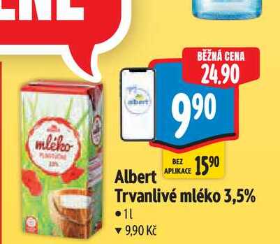  Albert  Trvanlivé mléko 3,5%  1 l v akci