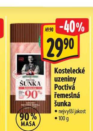 Kostelecké uzeniny Poctivá řemeslná šunka 100 g