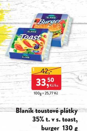 Blaník toustové plátky 35% t. vs. toast, burger 130 g