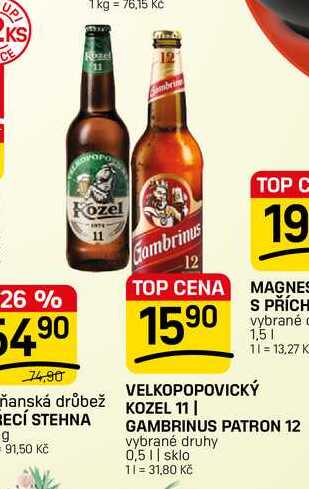 VELKOPOPOVICKÝ KOZEL 11❘ GAMBRINUS PATRON 12 vybrané druhy 0,5l