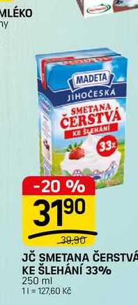 JČ SMETANA ČERSTVÁ KE ŠLEHÁNÍ 33% 250 ml