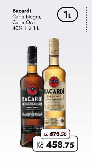Bacardi Carta Negra, Carta Oro 40% 1 L