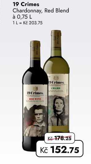 19 Crimes Chardonnay, Red Blend à 0,75 L
