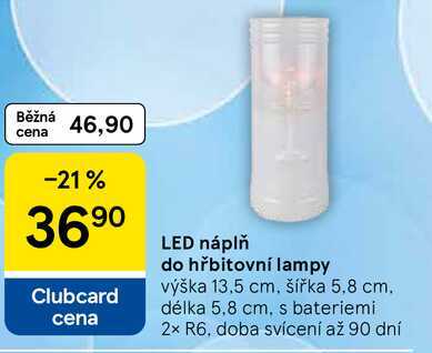 LED náplň do hřbitovní lampy, výška 13,5 cm, šířka 5,8 cm. délka 5,8 cm, s bateriemi 2x R6, doba svícení až 90 dní