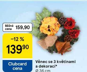 Věnec se 3 květinami a dekorací, průměr 36 cm  