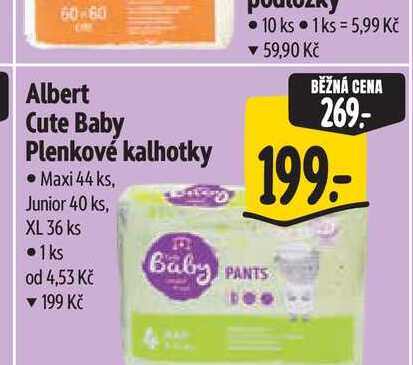   Albert Cute Baby Plenkové kalhotky Maxi 44 ks, Junior 40 ks, XL 36 ks  