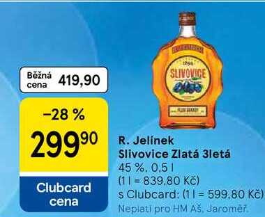 R. Jelínek Slivovice Zlatá 3letá 45 %, 0.5 l