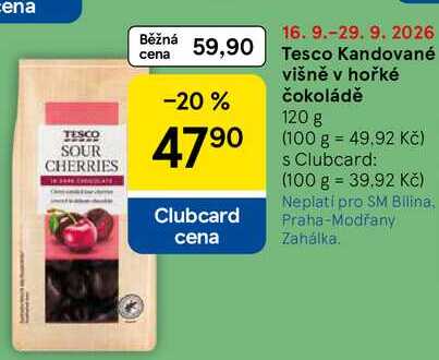 Tesco Kandované višně v hořké čokoládě, 120 g