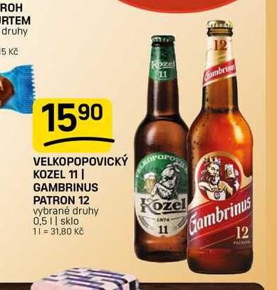 VELKOPOPOVICKÝ KOZEL 11 | GAMBRINUS PATRON 12 vybrané druhy 0,5l