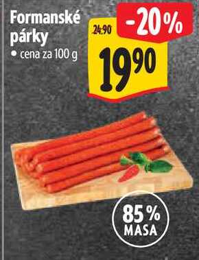 Formanské párky, cena za 100 g