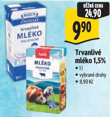 Trvanlivé mléko 1.5%, 1l v akci