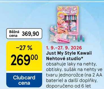 Just My Style Kawaii Nehtové studio, obsahuje laky na nehty. obtisky, sušák na nehty ve tvaru jednorožce (na 2 AA baterie) a další doplňky