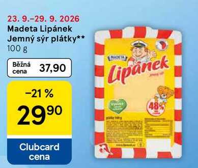 Madeta Lipánek Jemný sýr plátky, 100 g