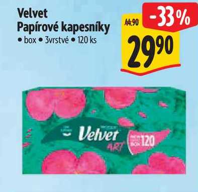 Velvet Papírové kapesníky, box 3vrstvé 120 ks