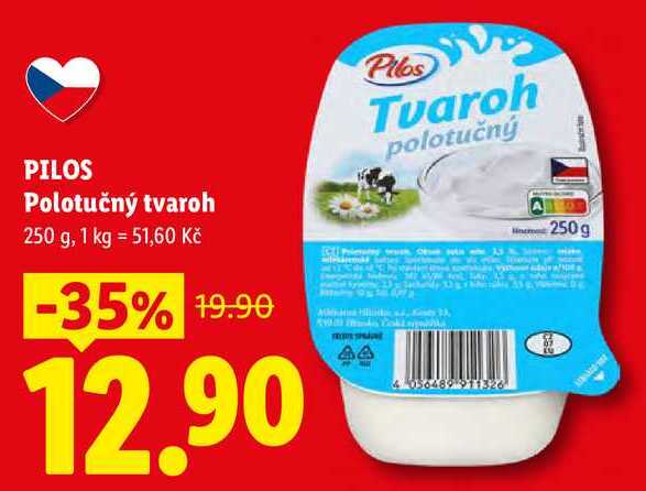 PILOS Polotučný tvaroh, 250 g