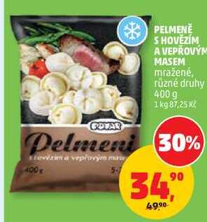 PELMENĔ S HOVĚZÍM A VEPŘOVÝM MASEM mražené, různé druhy, 400 g