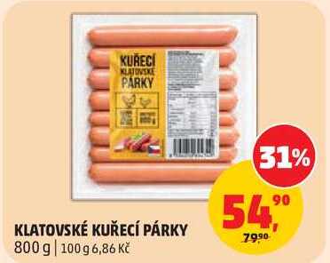 KLATOVSKÉ KUŘECÍ PÁRKY, 800 g 