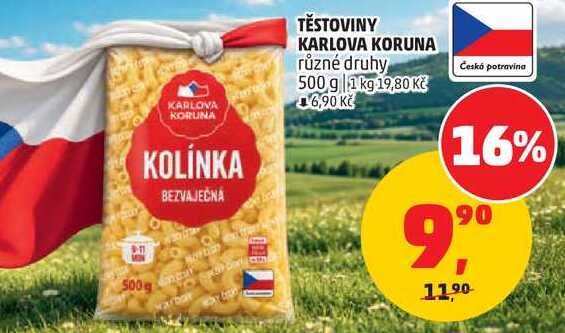 TĚSTOVINY KARLOVA KORUNA různé druhy, 500 g 