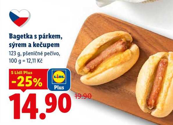 Bagetka s párkem, sýrem a kečupem, 123 g