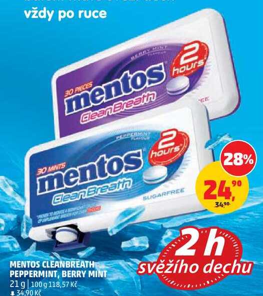MENTOS CLEANBREATH PEPPERMINT, BERRY MINT, 21 g