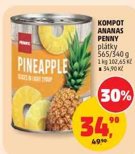 KOMPOT ANANAS PENNY plátky, 565/340 g