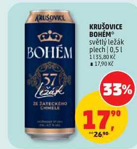 KRUŠOVICE BOHÉM světlý ležák plech, 0,5 l