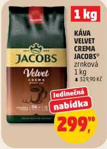 KÁVA VELVET CREMA JACOBS zrnková, 1 kg