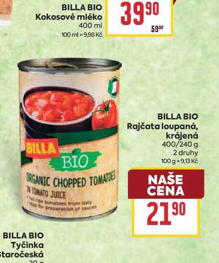 BILLA BIO Rajčata loupaná, krájená 400/240 g