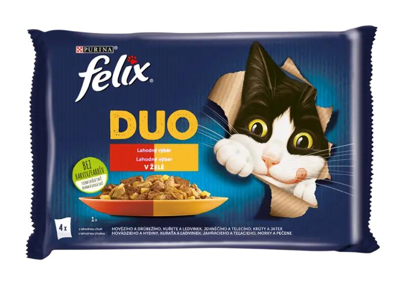 Felix Kapsičky pro kočky Fantastic DUO kuře a ledvinky, hovězí a drůbeží, krůta a játra, jehněčí a telecí 4x 85 g, 340 g