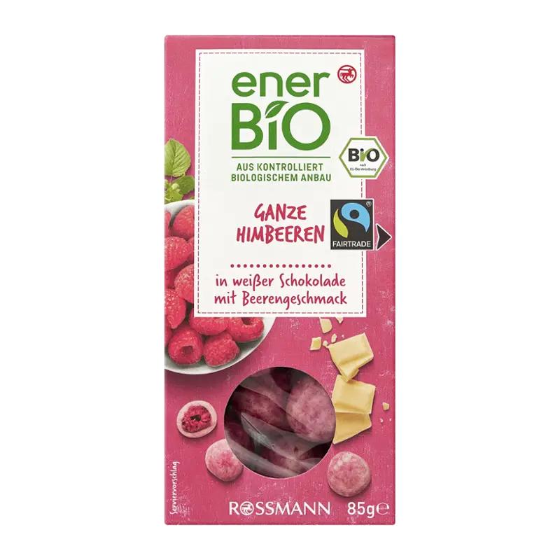 enerBiO BIO lyofilizované maliny v bílé čokoládě, 85 g